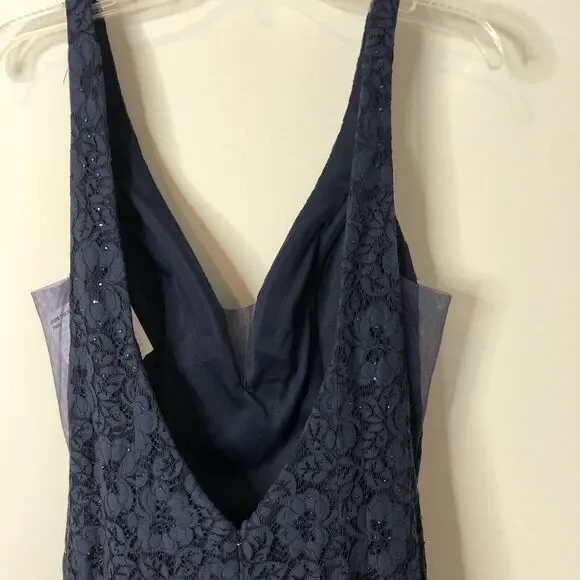 Abby Paris NWT Navy Stretch Lace Sparkle Lucci Sleeveless Formal Prom Gown 14 - Picture 13 of 16